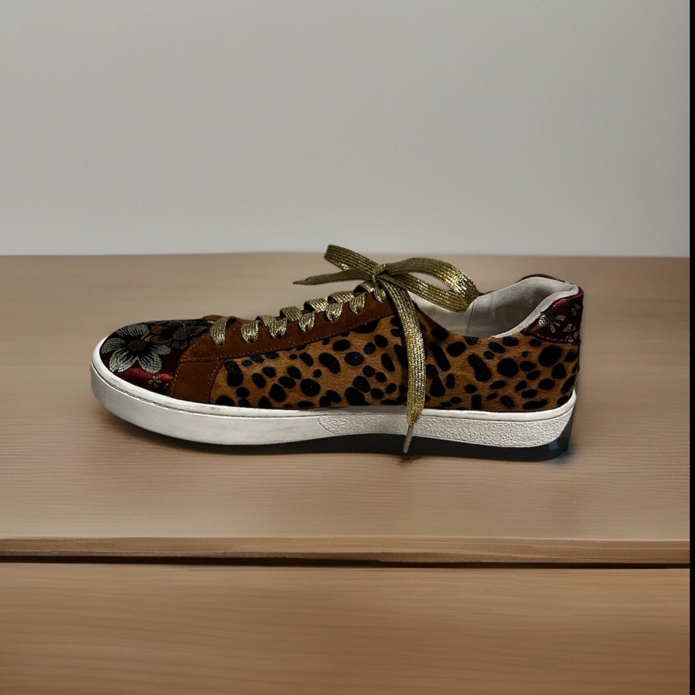 JOHNNY WAS Calfskin Leopard Print and Floral Sneakers Size 9 - Picture 7 of 12